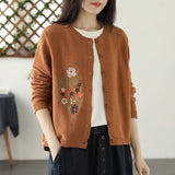 2025 Round-Necked Cardigan Coat Women Thin Loose Embroidered Knitted Shirt Outside A Short Sweater HZ1220