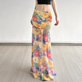 Island Oil Painting Fenghua Printed Mesh Dress Summer Beach Resort Wind Long Bag Hip Thin A Skirt HZ1220