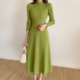 Mid-2025 Autumn And Winter Long Over-Knee Sweater Skirt Half-High Collar With The Bottom Of The A-Word Knitted Dress Woman HZ1220