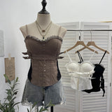 Vintage Graffiti-Printed Shoulder-Threin Mesh Long-Sleeved Blouse Side Drawstring Tethered With Slime T-Shirt 8959 HZ1208