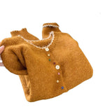 Korean Retro Wavy Collar Color Button Design Knitted Cardigan Women Loose Soft-Creative Sweater Jacket Autumn HZ1208