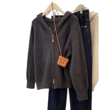 2025 New Simple Casual Double Zipper Sweater Female Shoulder Long Sleeve Hooded Knitted Cardigan Women's Uniform Women HZ1208