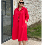 2025 Step Into The New Long Shirt Solid Temperament Commute Simple Over-Collared Cardigan Dress HZ1208