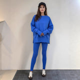 2025 Autumn And Winter Women's Leisure Loose Long-Sleeved Collar Open Fork Tight Trouser Trouser Suit HZ1220