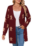 Autumn And Winter New Sweater Female Christmas Cartoon Embroidered Long Knitted Cardigan Jacket HZ1208