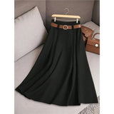 2025 Women's Spring And Autumn Solid Color Casual Bvy Skirt With Belt HZ1208