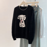 Black Spotted Dog Watery Wool Sweater Women Winter Soft Languid Horse Hair Long Knitted Blouse Autumn And Winter HZ1208