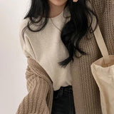 Vintage Loose Wear Long Sweater Women's Coat Lantern Sleeve Net Red Knitted Cardigan Chic HZ1220