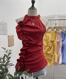 Spicy Design Sleeveless Leaves Three-Dimensional Flower Blouse Atmosphere Slimming Waist 1166 HZ1208