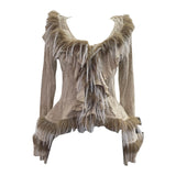 Real Shooting Waste Soil Wind Irregular Wood Ear Trumin Knitting To Make Old Hole Splicing Hairy Blouse Hottie Cardigan 2987 HZ1208