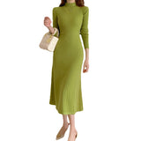 Mid-2025 Autumn And Winter Long Over-Knee Sweater Skirt Half-High Collar With The Bottom Of The A-Word Knitted Dress Woman HZ1220