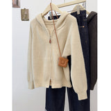 2025 New Simple Casual Double Zipper Sweater Female Shoulder Long Sleeve Hooded Knitted Cardigan Women's Uniform Women HZ1208