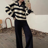 2025 Vintage Lazy Wind High-End Softy Loose Stripe Collar Fashion Knitting Suit Woman HZ1220