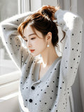 Small Fragrant Gray Wave Dot Knitted Cardigan Top Women's 2025 Autumn And Winter New Lazy Casual Sweater Coat HZ1208