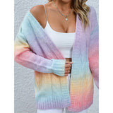 Autumn And Winter Sweater Women's Cardigan Coat Rainbow Tie-Dyed Mahjong Long-Sleeved Knitwear HZ1208