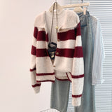 Knitted Purple Striped Soft-Clip Single-Dcupy Clasp-Clip Sweater Women's Cardigan Jacket 2025 New Autumn And Winter Top HZ1208
