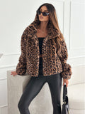2025 Autumn And Winter New Leopard Print Collar Fashion Temperament Hairy Short Coat Plus Thick Female Top HZ1220