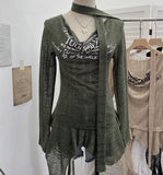 Real Shooting Retro Irregularly Hollow Knitted Jersey Dress Girl With Hottie Word Shoulder Collar Blouse 8101 HZ1208