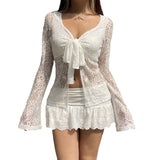 2025 Hersting Sexy Spice Girls Lace Perspective Kinesi Design V Collar Cardigan Holiday Wind With Sunscreen Thin Top HZ1220