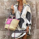Spring And Summer 2025 New Leisure Long Shirt INS Loose Vacation V-Neck Dress Woman HZ1220