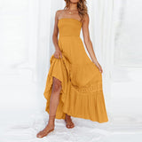 New Women's Clothing Pure Color Bra Splicing Under The Long Sleeveless Retro Bohemian Waist Dress HZ1220