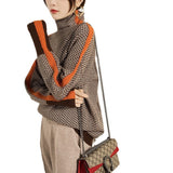 Autumn And Winter Design Feeling Lazy Loose Colliding Sleeve Full Imitation Wool High-Neck Knitting Sweater Women Autumn And Winter HZ1220