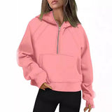 2025 Autumn And Winter New Fashion Leisure Sports Semi-Zip Hooded Short Plus Velvet Wear HZ1220