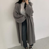 Vintage Loose Wear Long Sweater Women's Coat Lantern Sleeve Net Red Knitted Cardigan Chic HZ1220