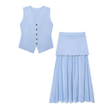 Z Spring New Vest Vest Outside The Vest Blouse Design Sense Of Niche Temperament Knitted Vest Splicing Skirt HZ1208