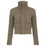 Street Retro Style Jacket Jacket High-Neck Zipper Open Shirt Design Feel Short Long-Sleeved Coat Woman HZ1220