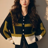 New Sweater In Autumn And Winter 2025 Retro Loose Color Design With A Sense Of Collar Small Fragrant Long-Sleeved Knitted Cardigan HZ1208