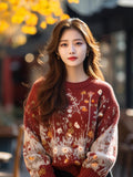 New Retro-Red Age-Red Red Sweater In Autumn And Winter 2025 Women Loose Outer Wear Cover-Up Knitted Shirts HZ1208