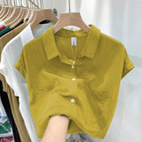 Standing Short-Sleeved Shirt Women's Summer Thin Design Sense Of New Leisure Loose Collar Cover Gas Blouse Tide HZ1208