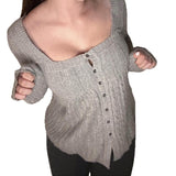 Gentle Girl Feeling Single-Dlong A-Plate Square-Necked Sweater Autumn And Winter Retro Fashion Basic Long-Sleeved Top Women's Clothing HZ1220