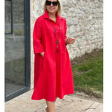 2025 Step Into The New Long Shirt Solid Temperament Commute Simple Over-Collared Cardigan Dress HZ1208