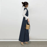 Spring And Autumn New Women's Clothing 20255 Impact Color Splicing Body Showing Slim Swing Long Sleeve A Word Pressure Skirt Dress HZ1220