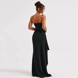 24 New Evening Dress Party Woman's Word Collar T-Shirt Sexy Bare Back High Open Fork Dress HZ1220