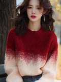 Ankola Red Apricot Gradient Round-Neck Sweater Women's 2025 New Winter Knitted Shirt Unique Super-Looking Top HZ1208