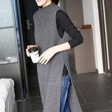 Early Autumn New Women's Knitted Women's Jacket Head Long Half-High Collar Open Fork Outside With Sweater Vest Vest Skirt HZ1220