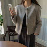 Korean Chic Autumn And Winter French Small Fragrant Style Simple Temperament Unique Single Buckle Small Hair And Short Coat HZ1220