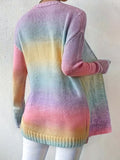 Autumn And Winter Sweater Women's Cardigan Coat Rainbow Tie-Dyed Mahjong Long-Sleeved Knitwear HZ1208