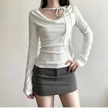 Design-Sensitive Retro Solid Color Collar With Long-Sleeved T-Shirt Autumn And Winter New Slimming Thin Shirt Top HZ1220