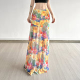 Island Oil Painting Fenghua Printed Mesh Dress Summer Beach Resort Wind Long Bag Hip Thin A Skirt HZ1220