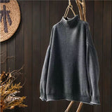Artistic Retro Half-High Sweater Women Loose Large Plate Type 2025 Autumn And Winter Casual Knitted Jersey HZ1220