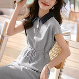 Fashion POLO Collo Colling Pinyin Long Dresses Mid-Long Dresses 2025 Summer New Casual Sports Sleeve Dress HZ1220