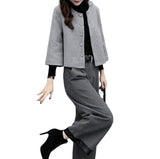 2025 New Women's Autumn And Winter Large-Size Two-Piece Trouser Hair, Short Coat Broad Leg Pants Casual Fashion Suit Women's Trend HZ1220