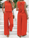 2025 Summer Women's Fashion Ice Silk Sleeveless Vest Casual Pants Set New HZ1208