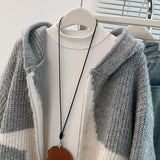 Korean Design Sense Of The Star Short-Sleeved Hooded Knitted Sweater Women's Autumn And Winter Slim Clothes HZ1208