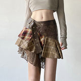 Waste-Sand-Style Lace Splicing Irregular Half-Body Skirt Babes Slimmed Fashion Design Sense Low-Waist Short Skirt HZ1220