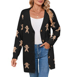 Autumn And Winter New Sweater Female Christmas Cartoon Embroidered Long Knitted Cardigan Jacket HZ1208